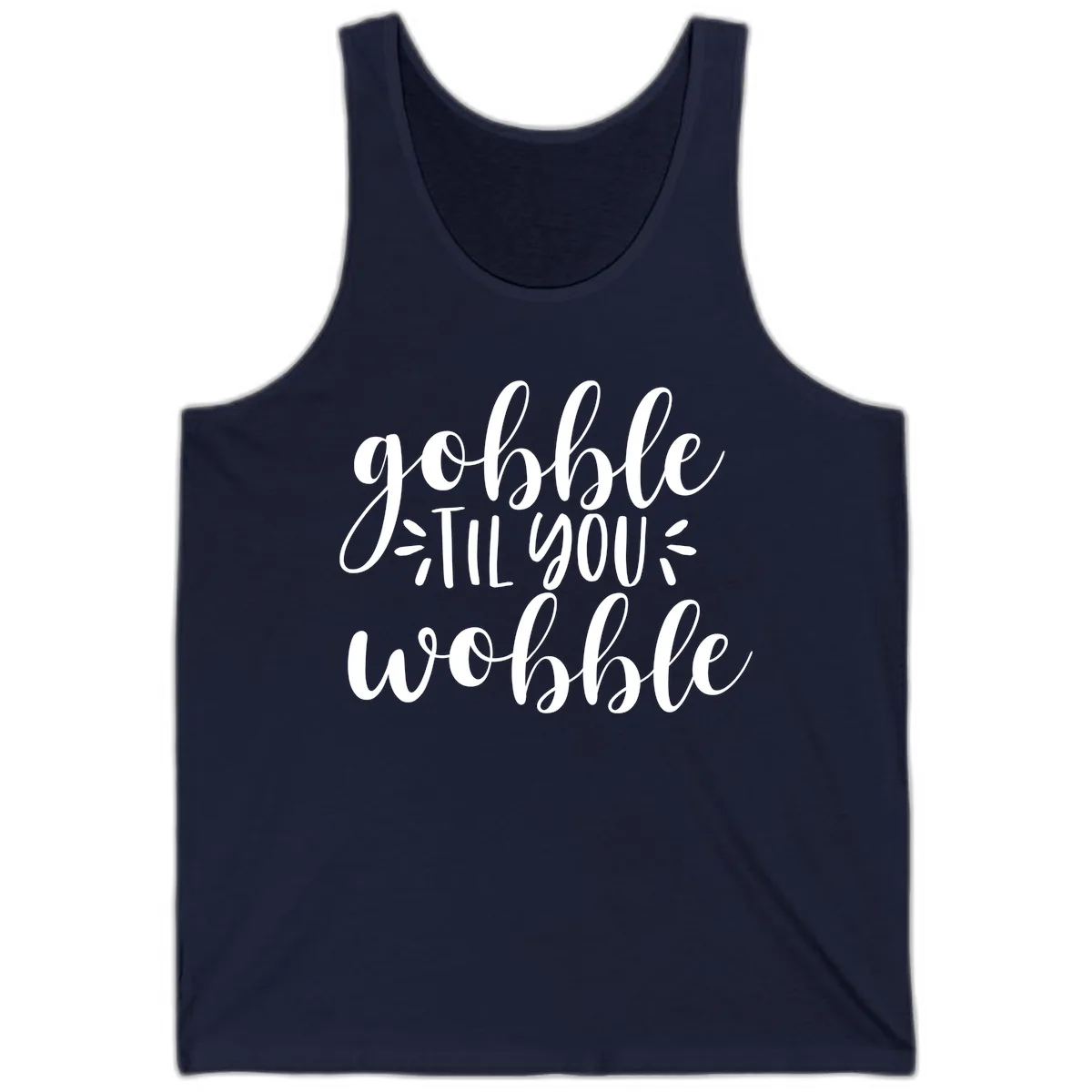Gobble Til You Wobble Thanksgiving Phrase Tank in Navy