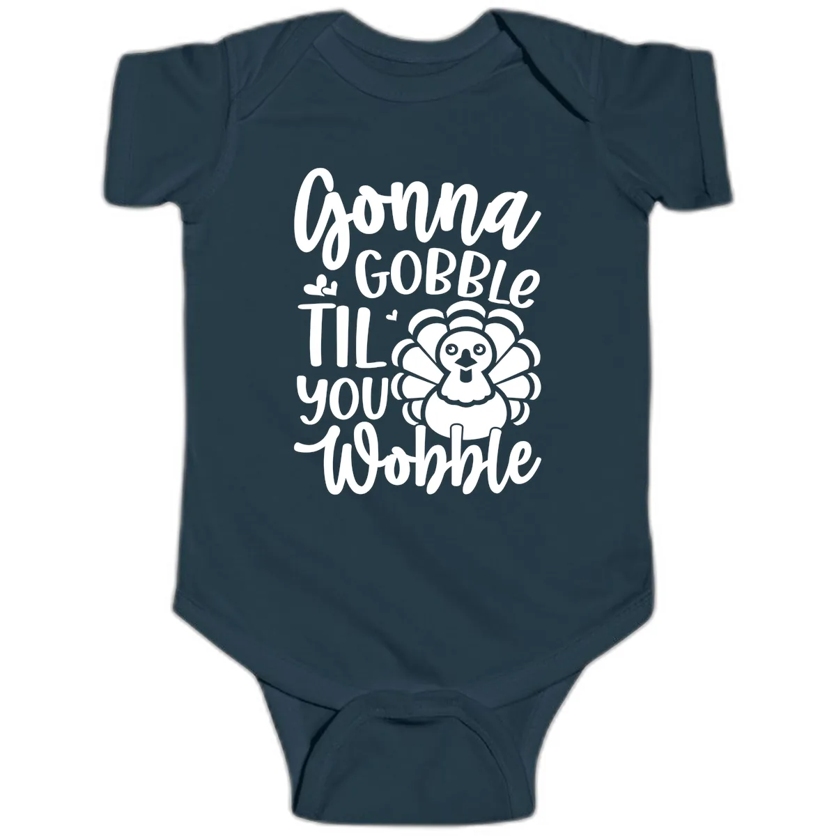 Gonna Gobble 'Til You Wobble Turkey Baby Onesie in Navy