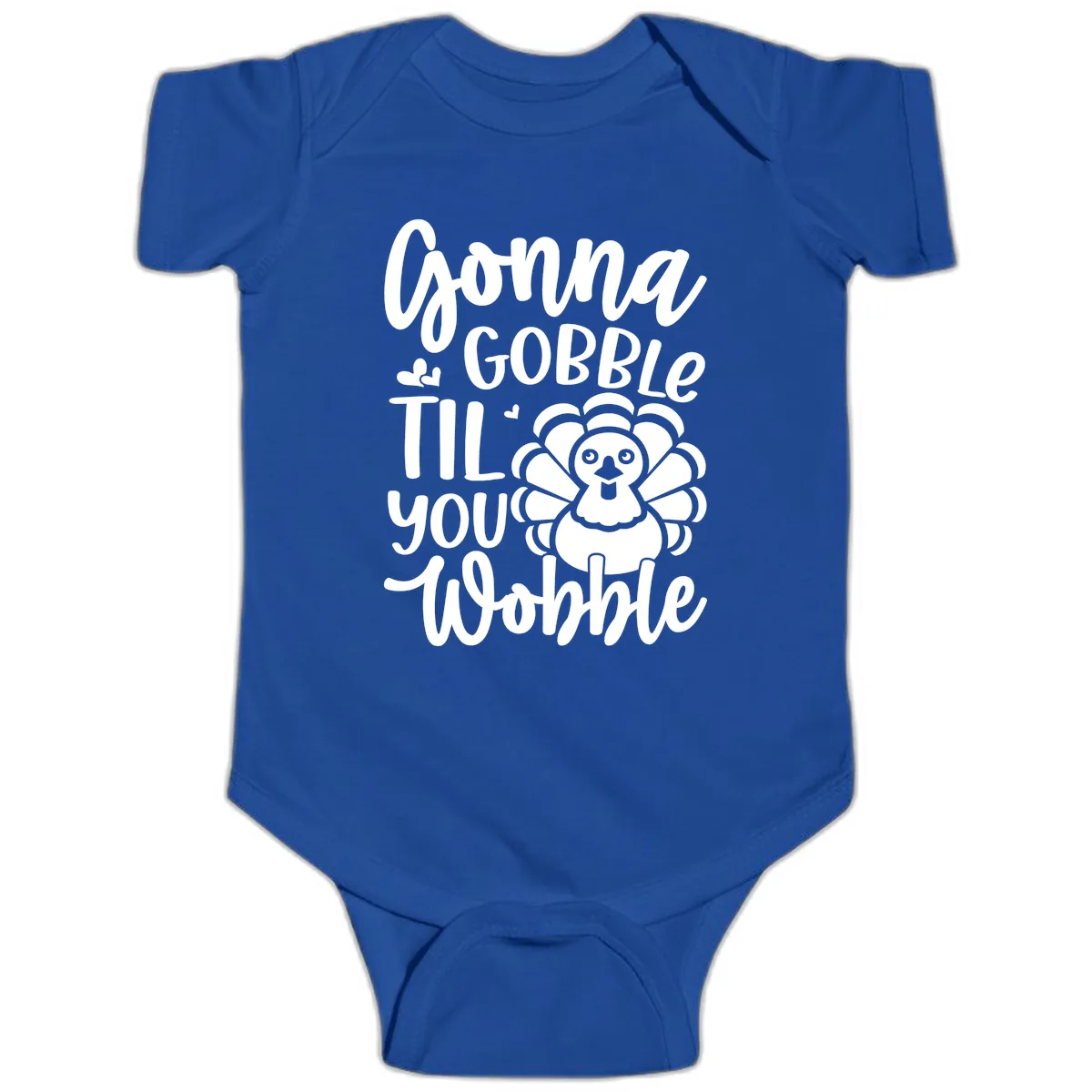 Gonna Gobble 'Til You Wobble Turkey Baby Onesie in Royal