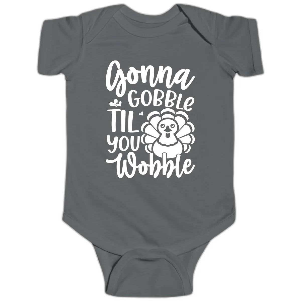 Gonna Gobble 'Til You Wobble Turkey Baby Onesie in Charcoal