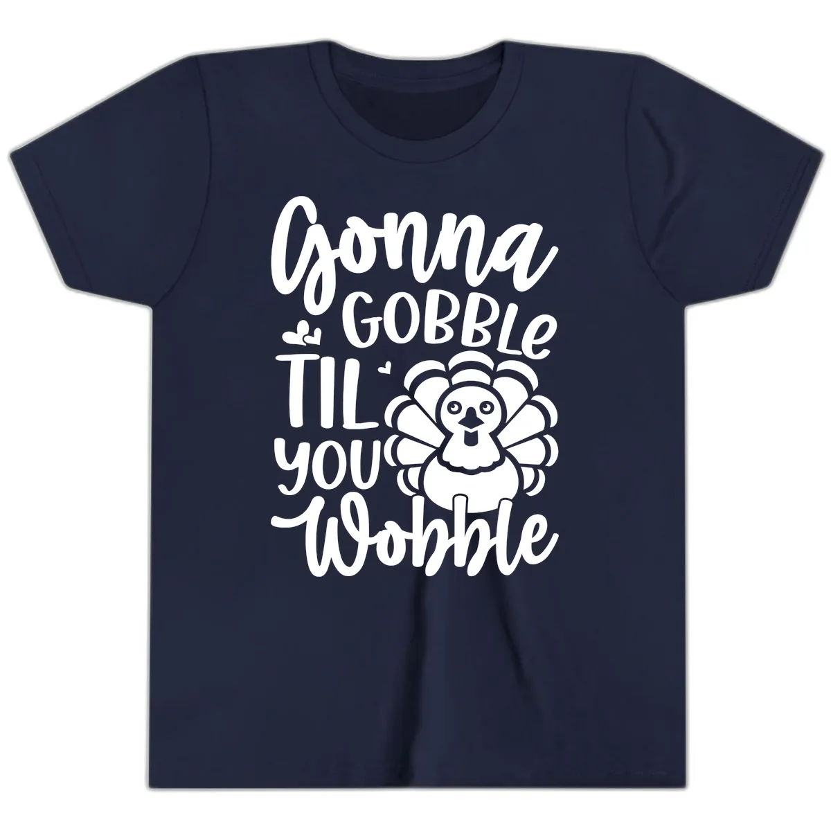 Gonna Gobble 'Til You Wobble Turkey Youth T-Shirt in Navy