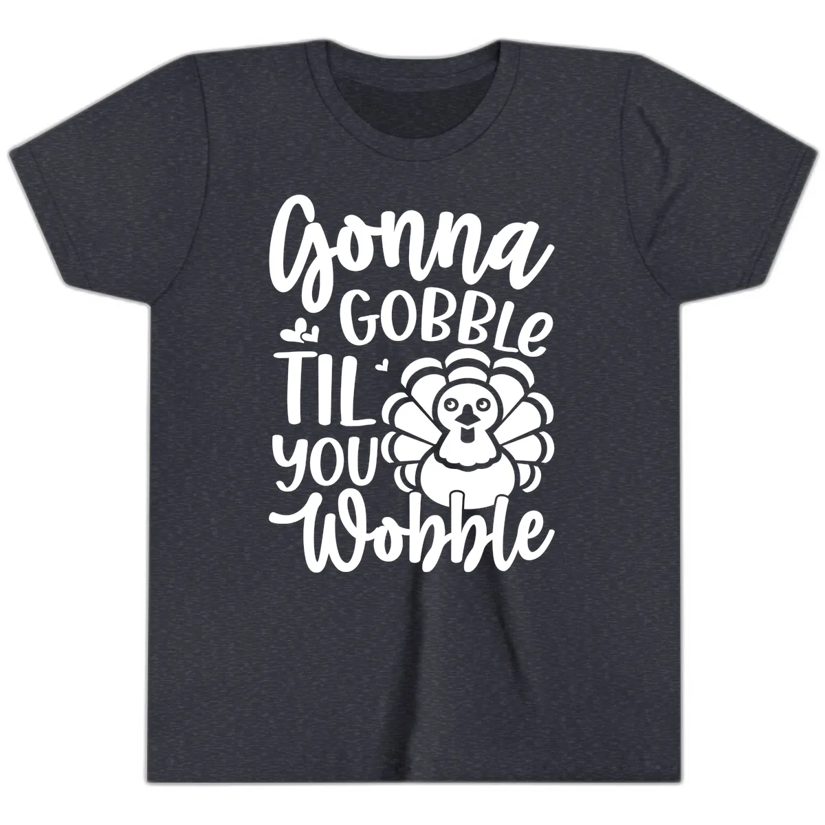 Gonna Gobble 'Til You Wobble Turkey Youth T-Shirt in Heather Navy