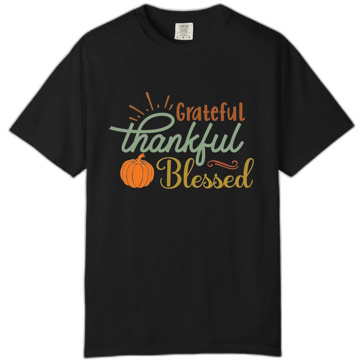 Grateful Thankful Blessed Pumpkin Design Comfort Color in Black