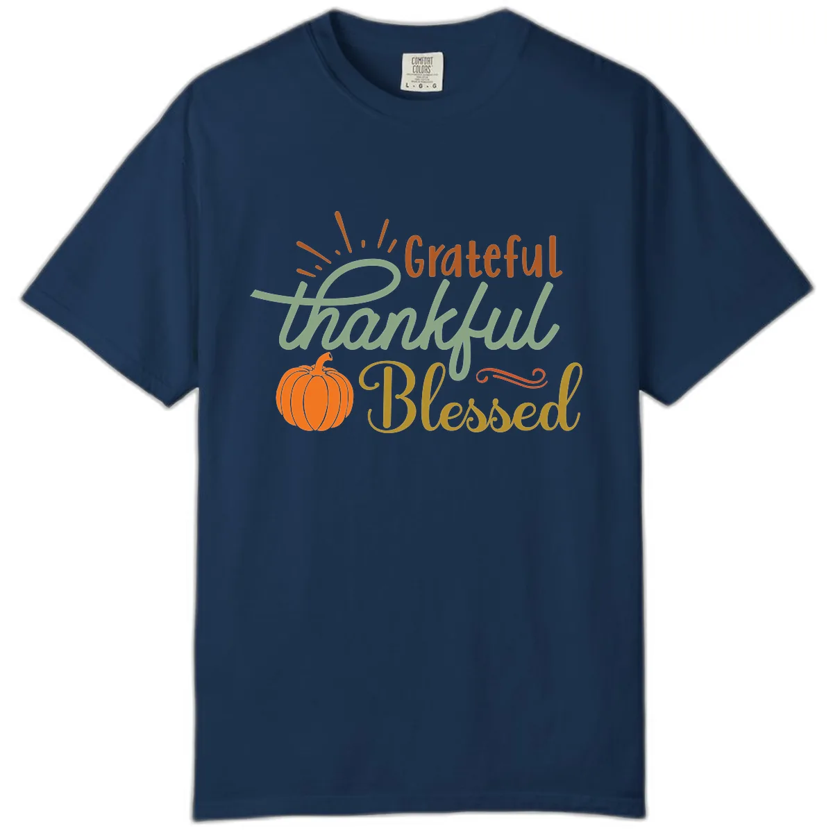 Grateful Thankful Blessed Pumpkin Design Comfort Color in Navy