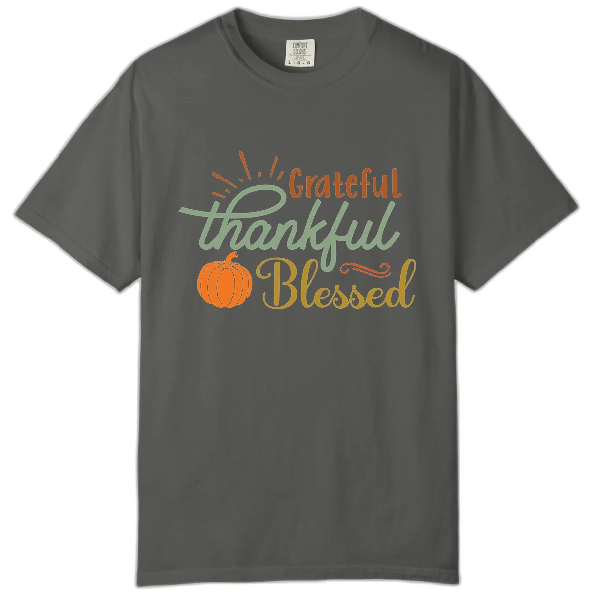 Grateful Thankful Blessed Pumpkin Design Comfort Color in Pepper