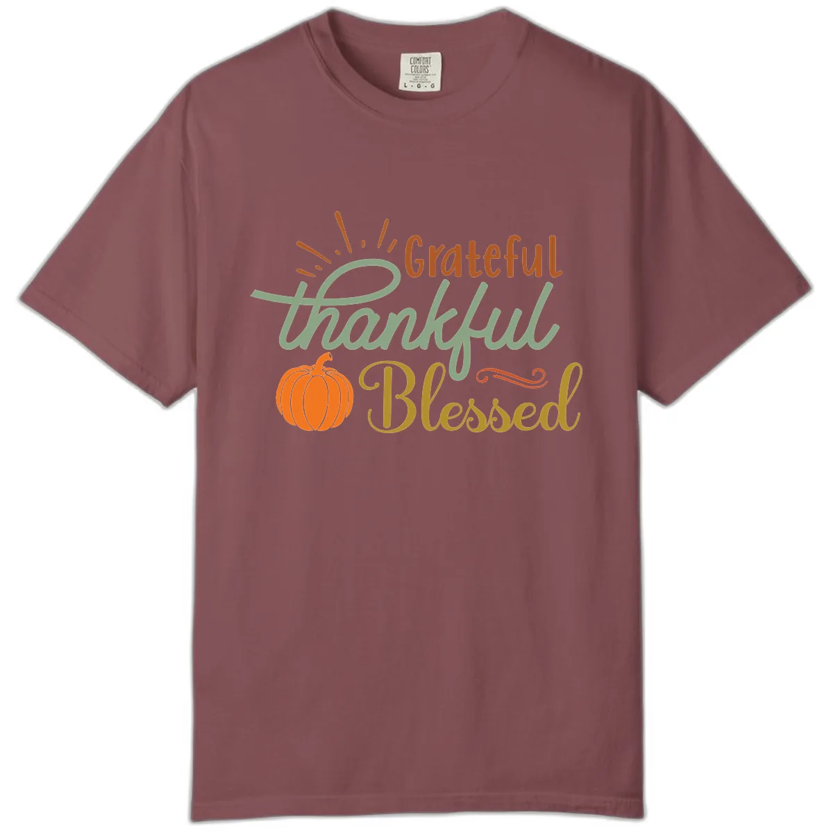 Grateful Thankful Blessed Pumpkin Design Comfort Color in Brick