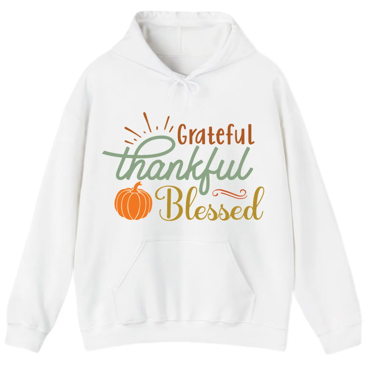 Grateful Thankful Blessed Pumpkin Design Hoodie in White