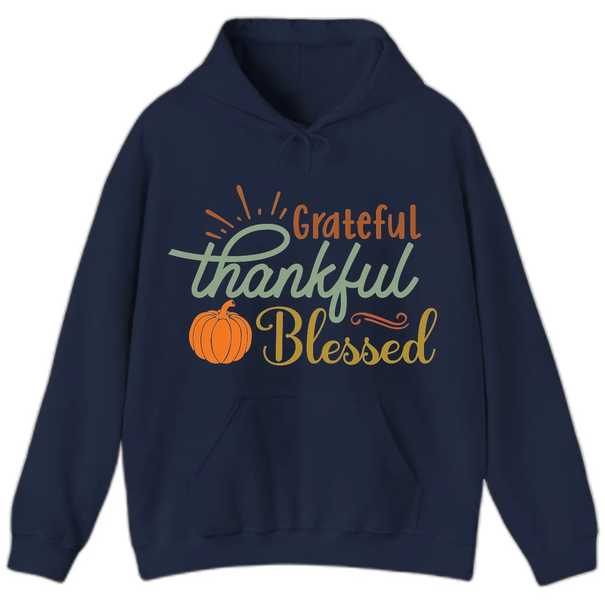 Grateful Thankful Blessed Pumpkin Design Hoodie in Navy