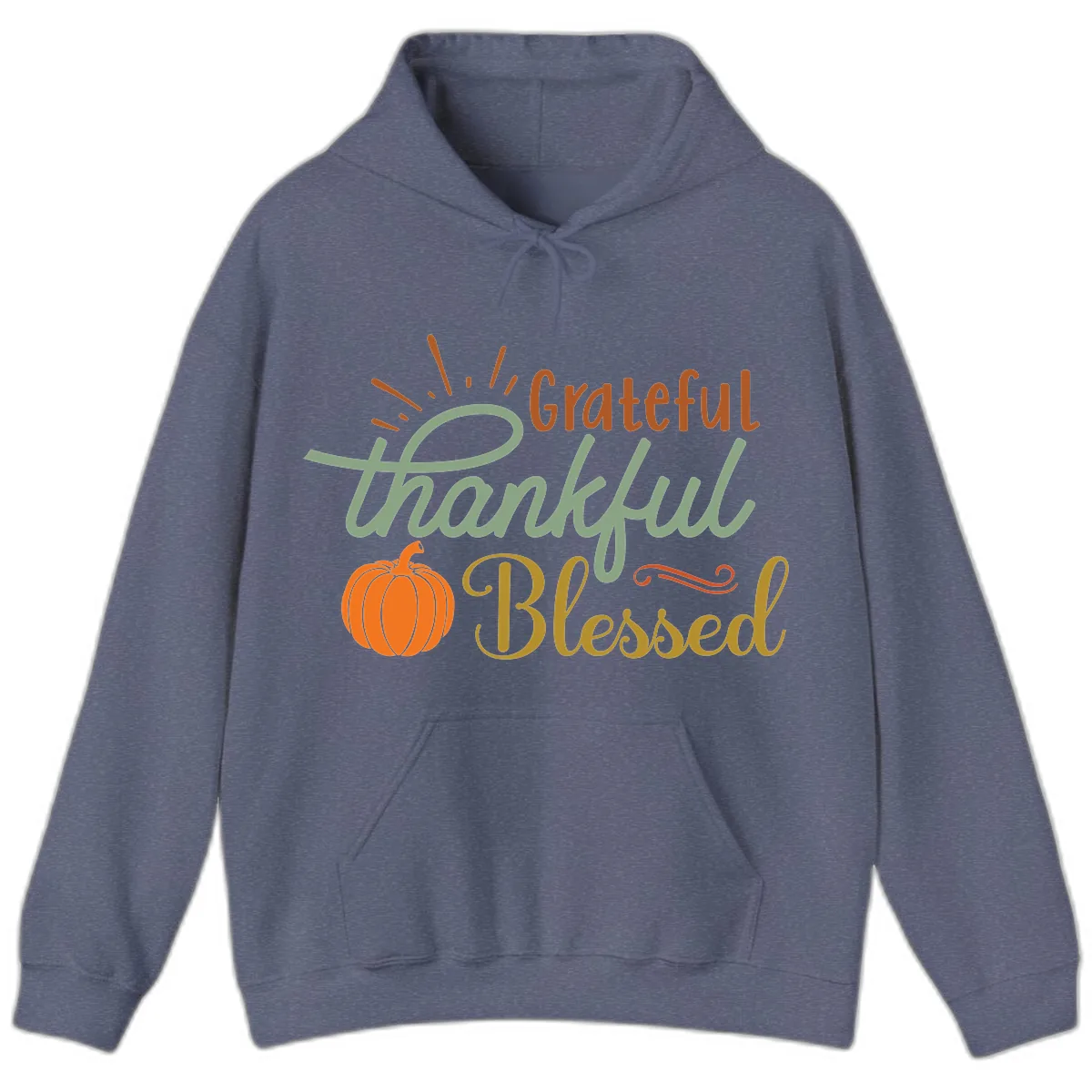 Grateful Thankful Blessed Pumpkin Design Hoodie in Heather Navy
