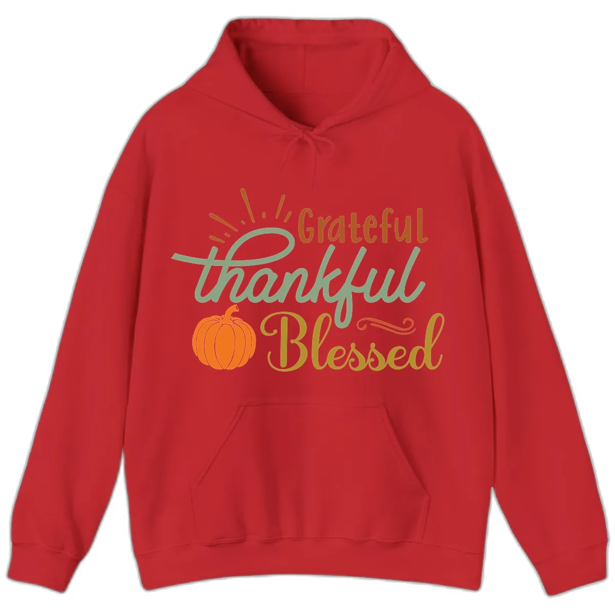 Grateful Thankful Blessed Pumpkin Design Hoodie in Red