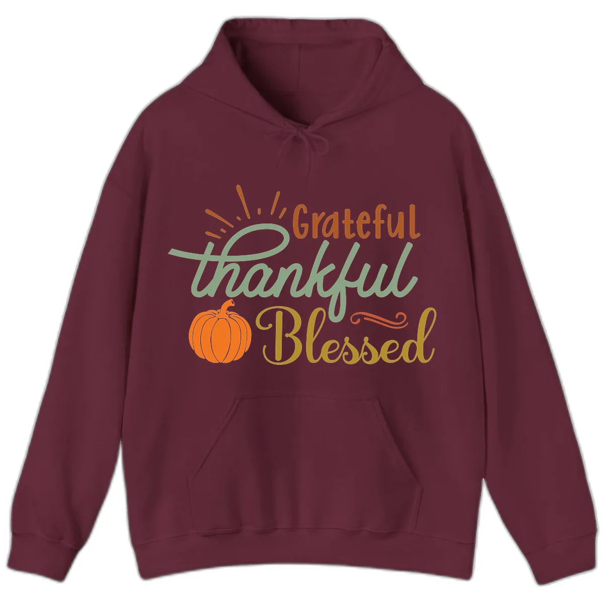 Grateful Thankful Blessed Pumpkin Design Hoodie in Maroon