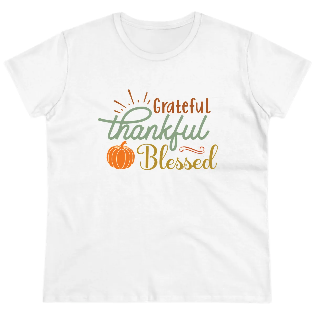 Grateful Thankful Blessed Pumpkin Design Ladies Tee in White