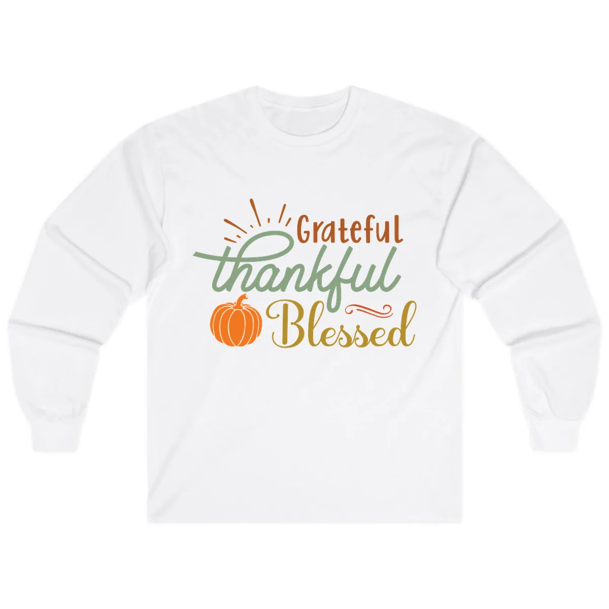 Grateful Thankful Blessed Pumpkin Design Long Sleeve in White