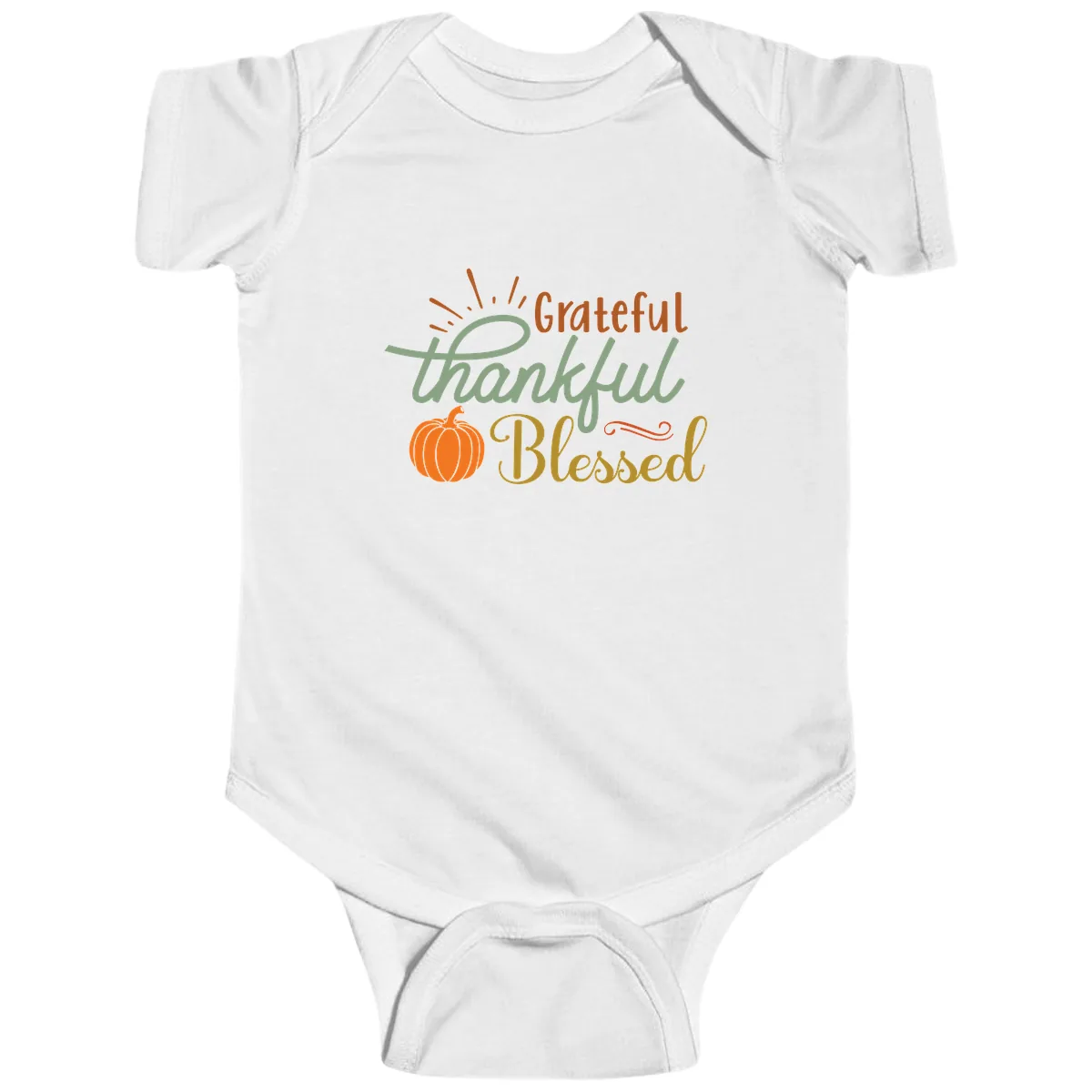Grateful Thankful Blessed Pumpkin Design Baby Onesie in White