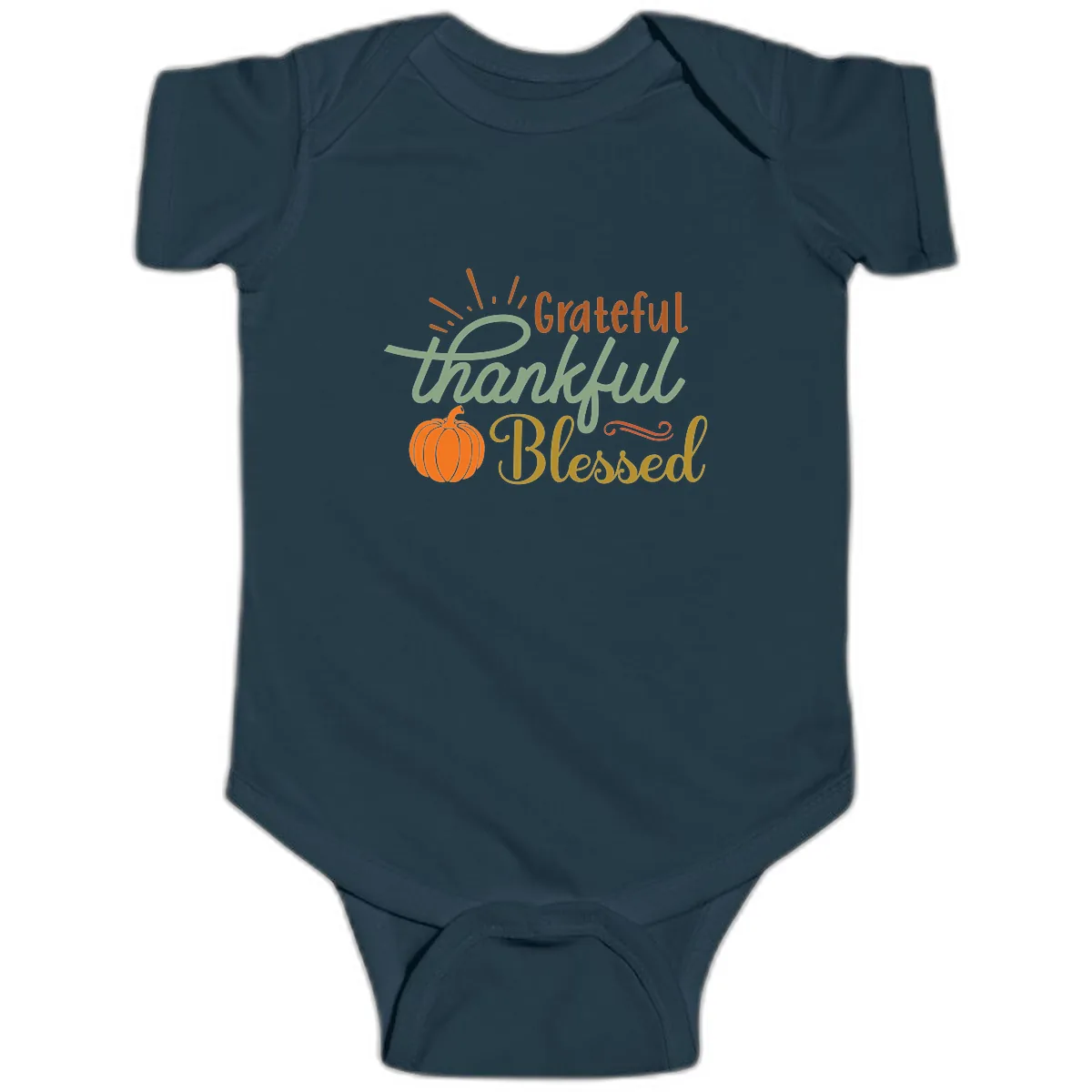 Grateful Thankful Blessed Pumpkin Design Baby Onesie in Navy