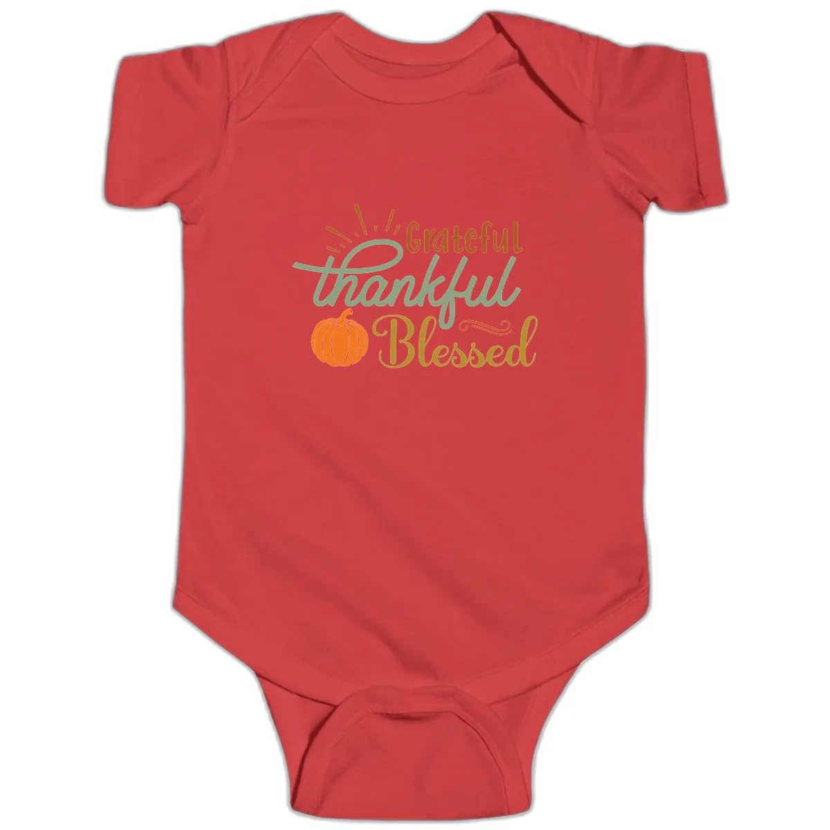 Grateful Thankful Blessed Pumpkin Design Baby Onesie in Red