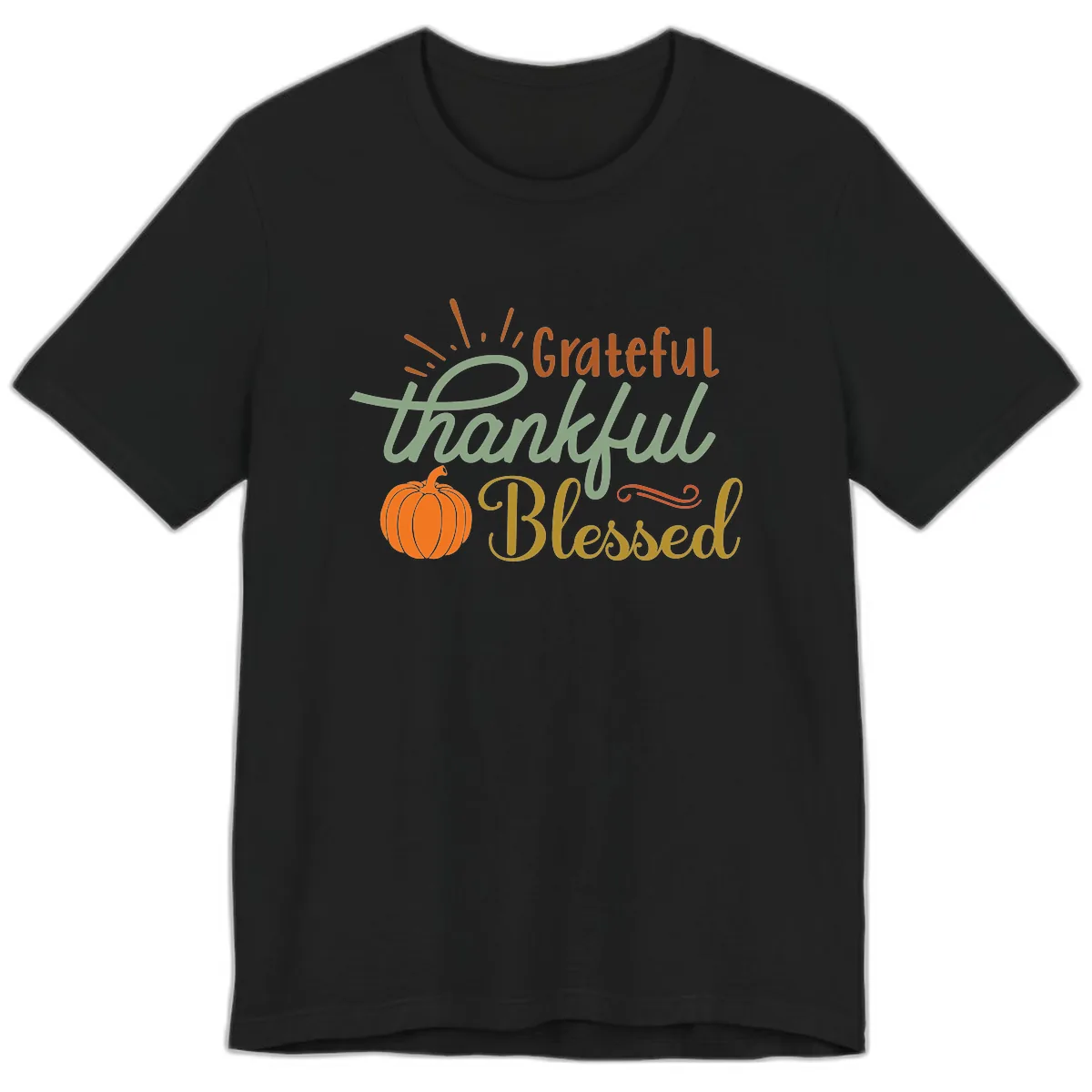 Grateful Thankful Blessed Pumpkin Design Premium T-Shirt in Black