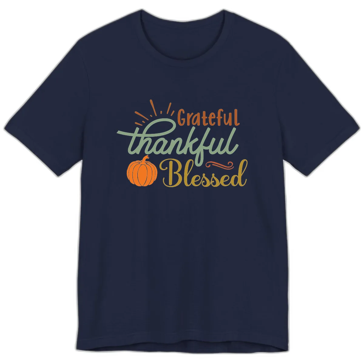 Grateful Thankful Blessed Pumpkin Design Premium T-Shirt in Navy