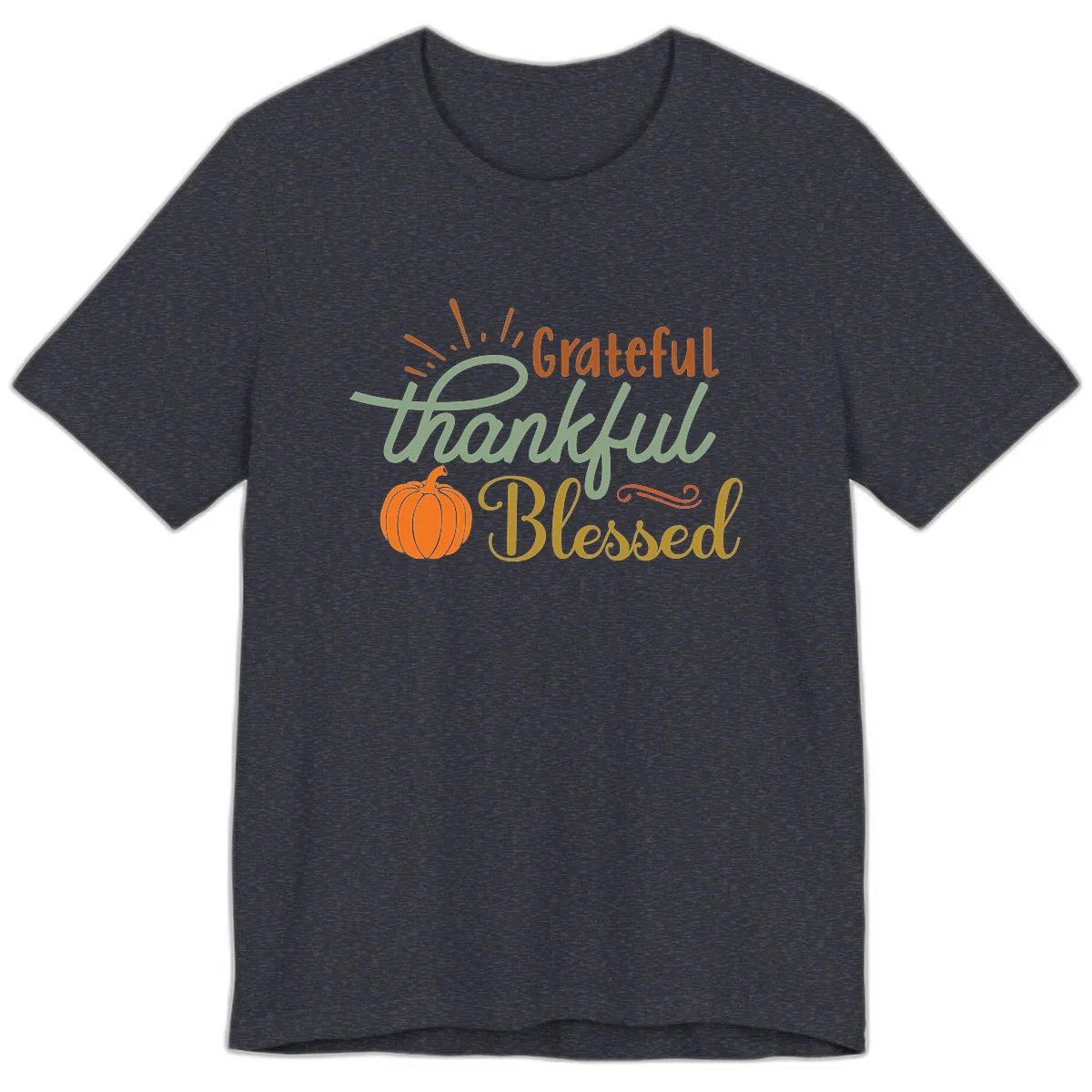 Grateful Thankful Blessed Pumpkin Design Premium T-Shirt in Heather Navy