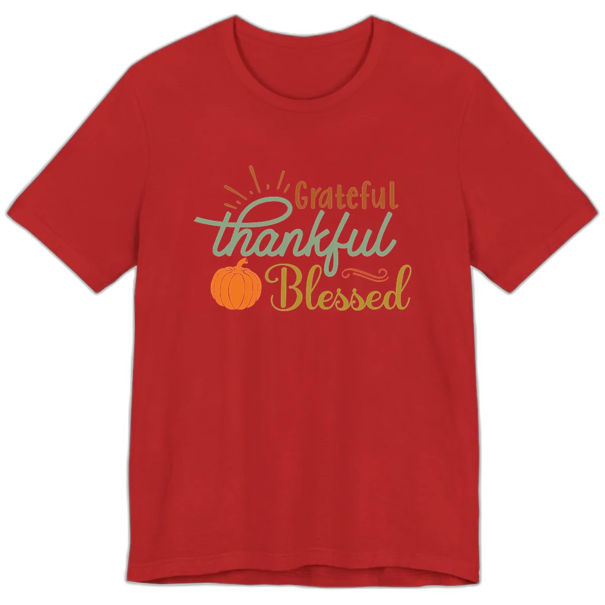 Grateful Thankful Blessed Pumpkin Design Premium T-Shirt in Red