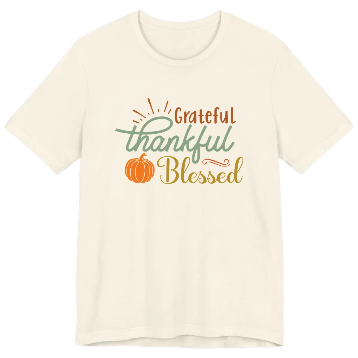 Grateful Thankful Blessed Pumpkin Design Premium T-Shirt in Natural