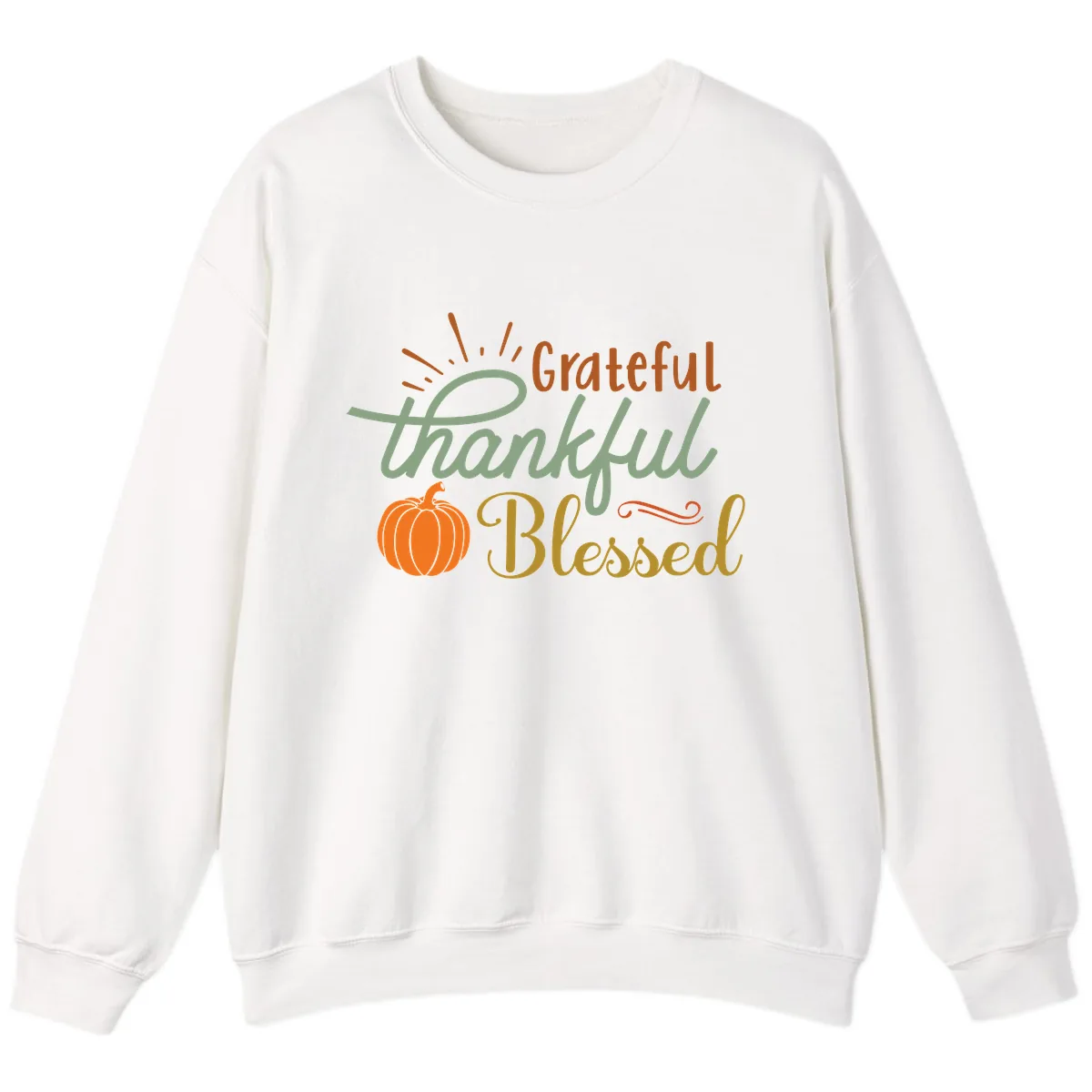 Grateful Thankful Blessed Pumpkin Design Sweatshirt in White