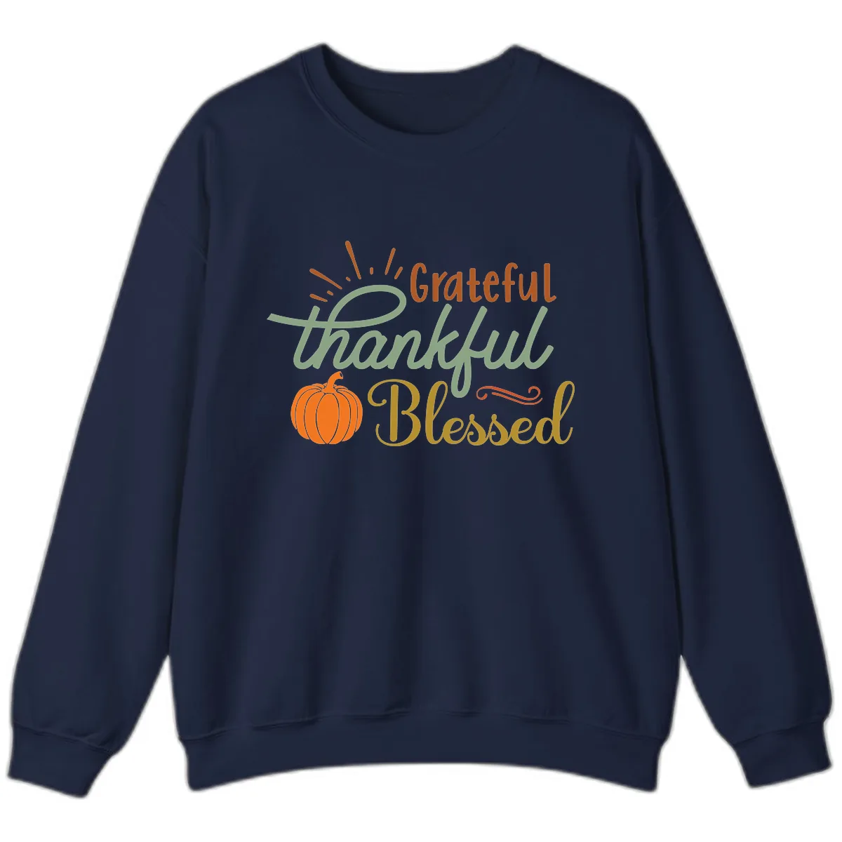 Grateful Thankful Blessed Pumpkin Design Sweatshirt in Navy