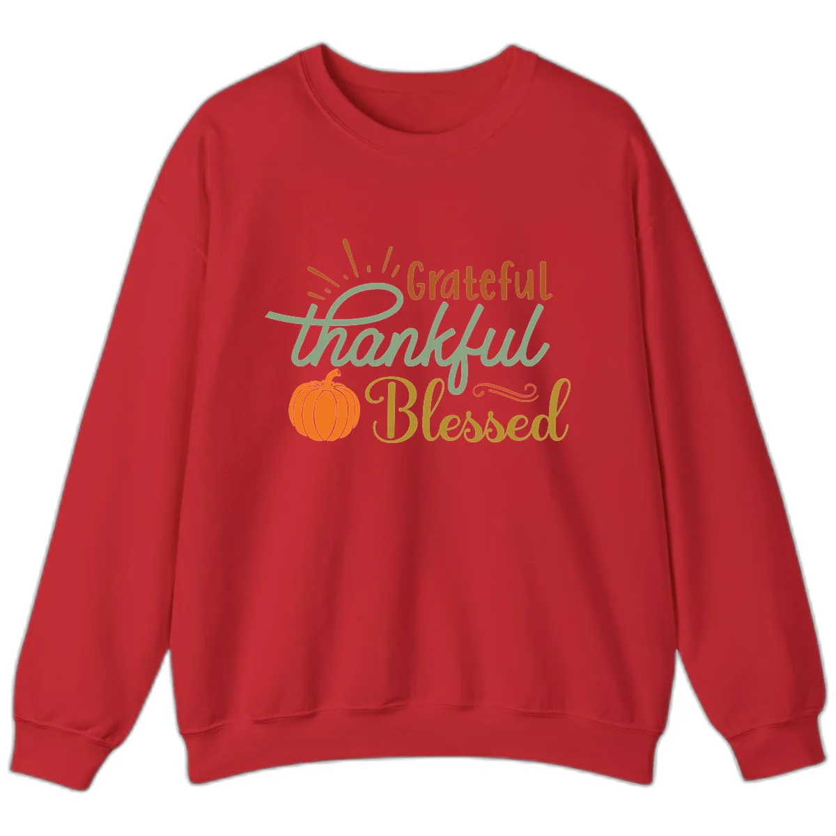 Grateful Thankful Blessed Pumpkin Design Sweatshirt in Red
