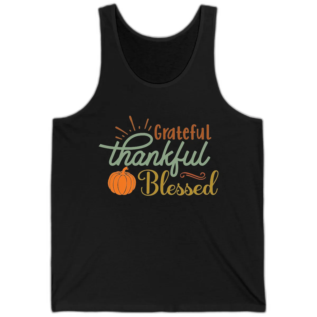 Grateful Thankful Blessed Pumpkin Design Tank in Black