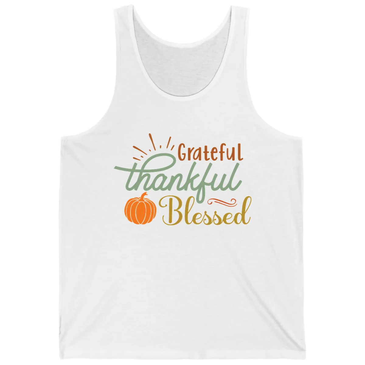 Grateful Thankful Blessed Pumpkin Design Tank in White