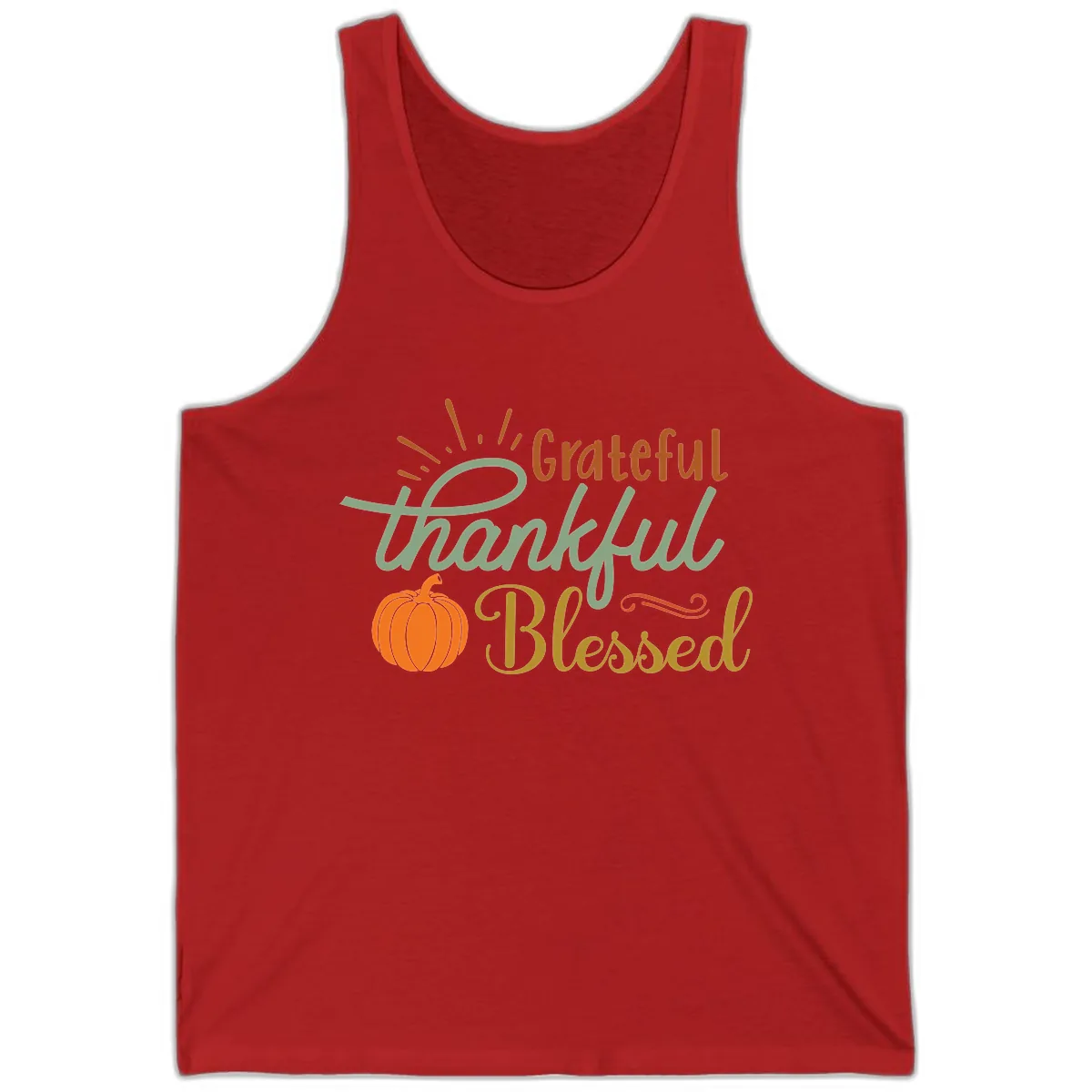 Grateful Thankful Blessed Pumpkin Design Tank in Red