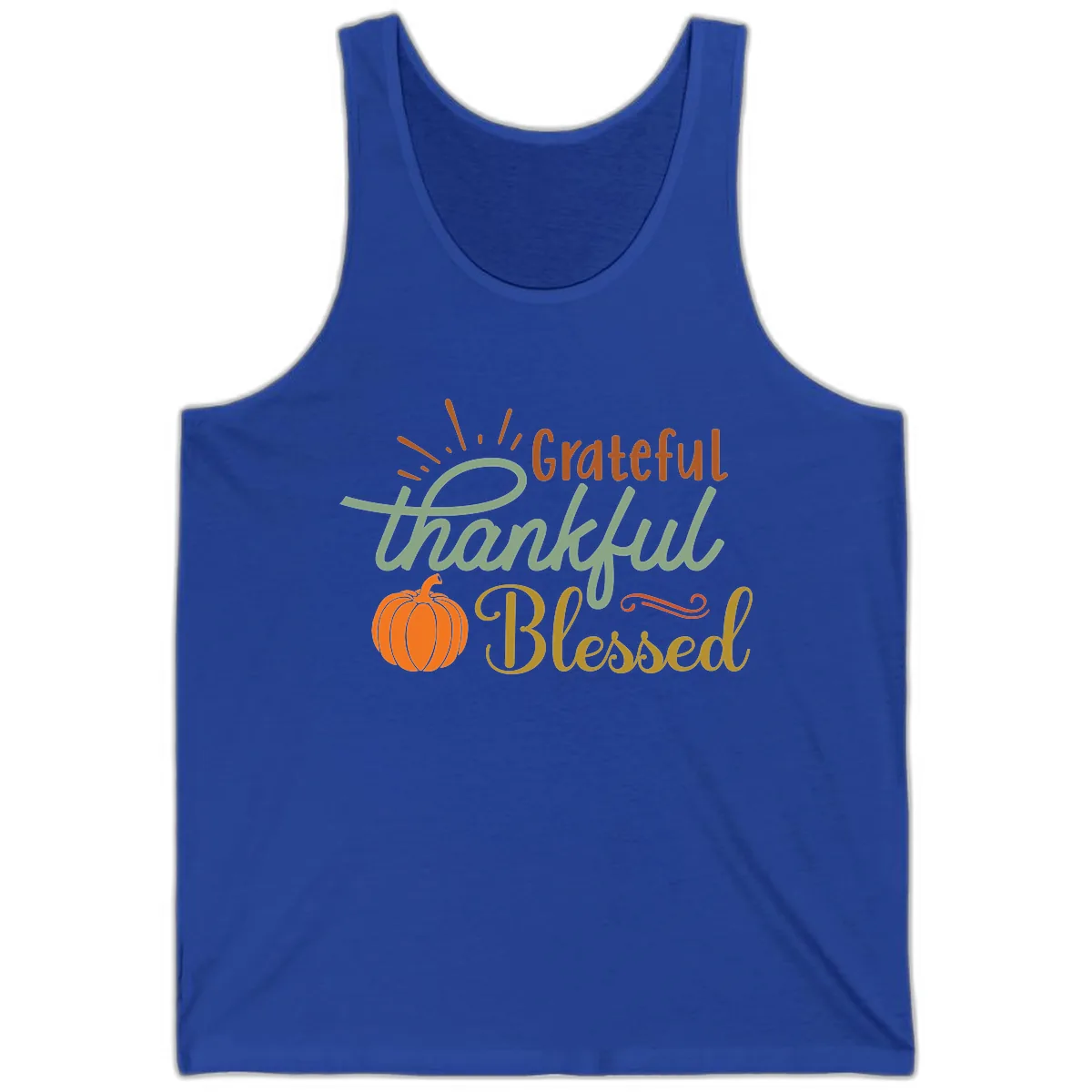 Grateful Thankful Blessed Pumpkin Design Tank in True Royal