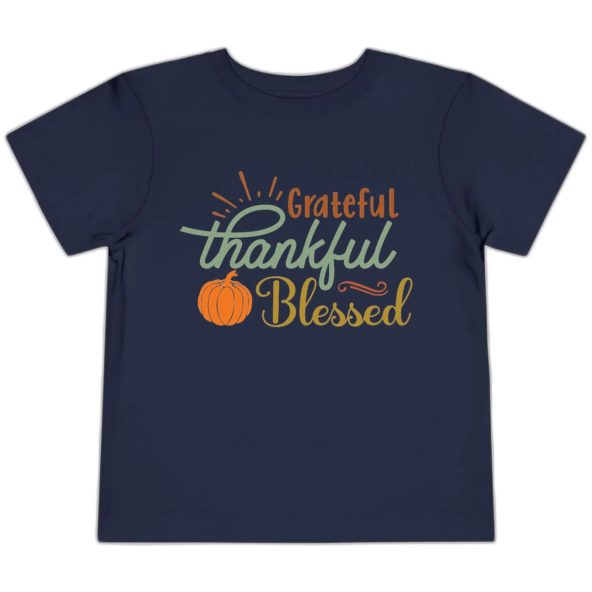 Grateful Thankful Blessed Pumpkin Design Toddler T-Shirt in Navy