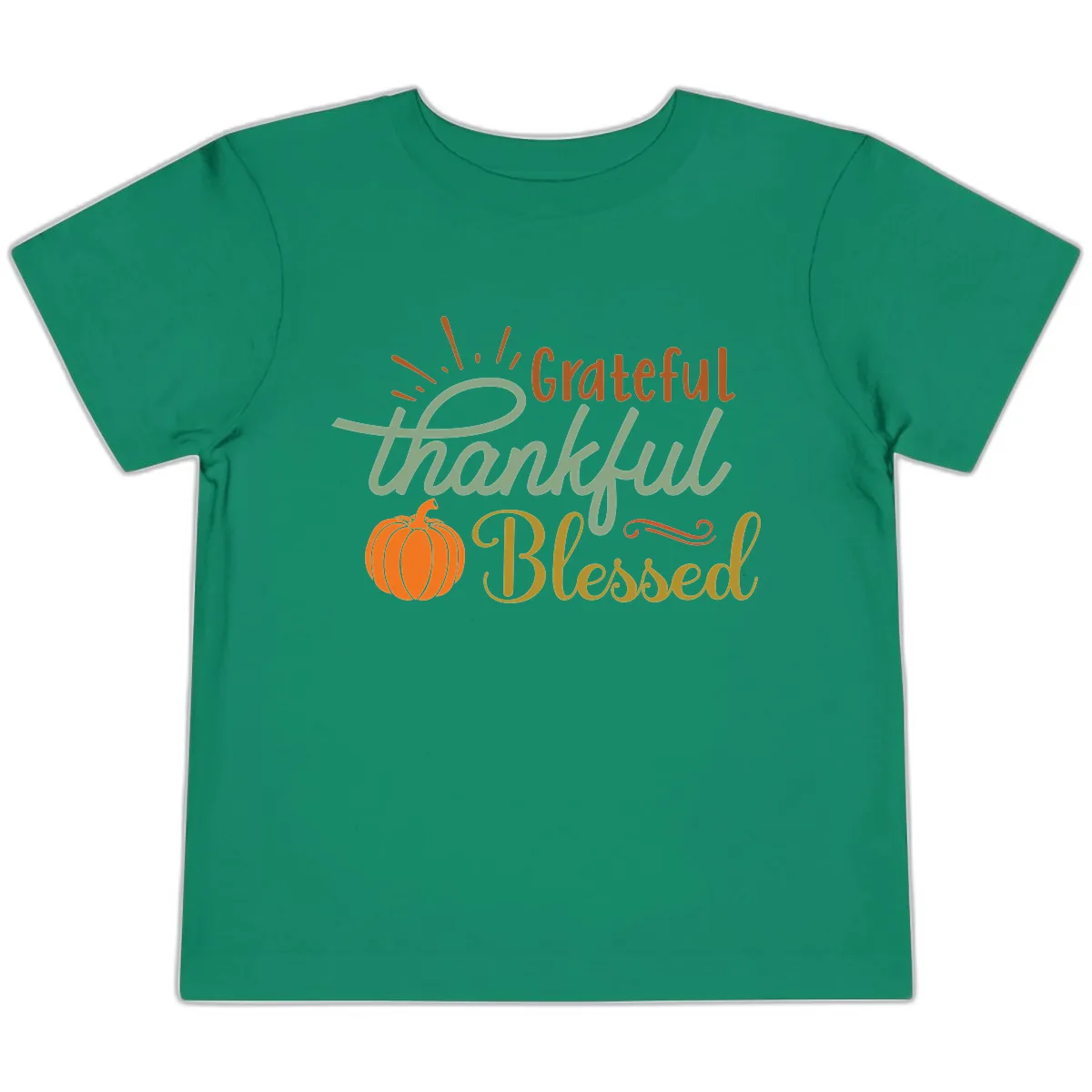 Grateful Thankful Blessed Pumpkin Design Toddler T-Shirt in Kelly