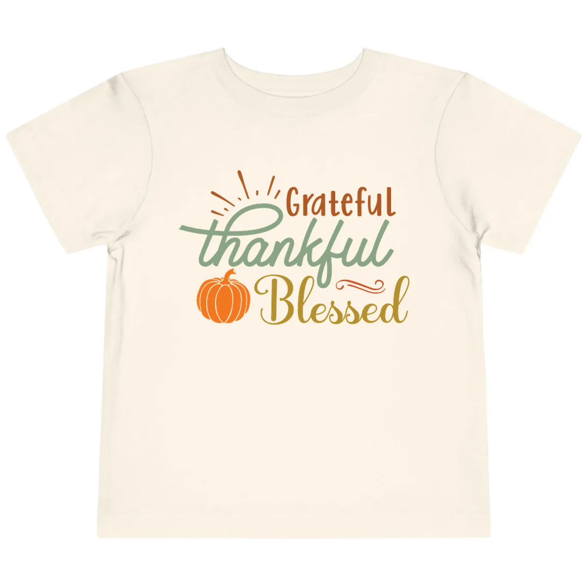 Grateful Thankful Blessed Pumpkin Design Toddler T-Shirt in Natural