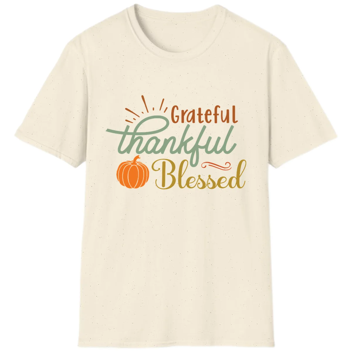 Grateful Thankful Blessed Pumpkin Design T-Shirt in Natural