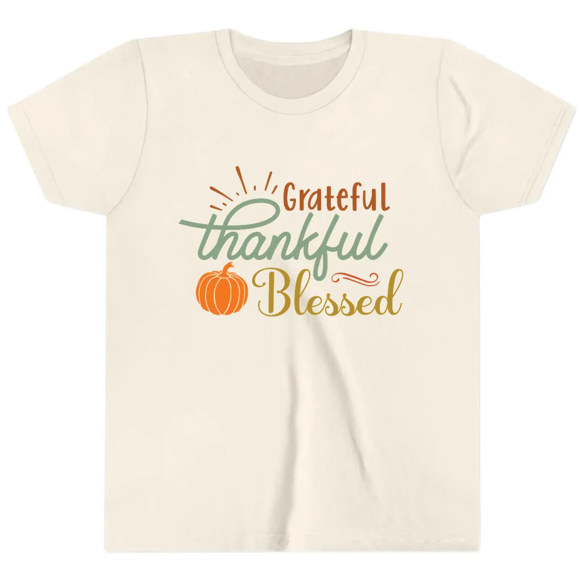 Grateful Thankful Blessed Pumpkin Design Youth T-Shirt in Natural