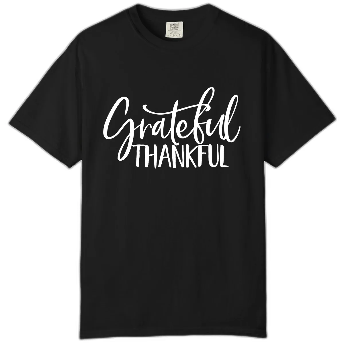 Grateful Thankful Script Typography Comfort Color in Black