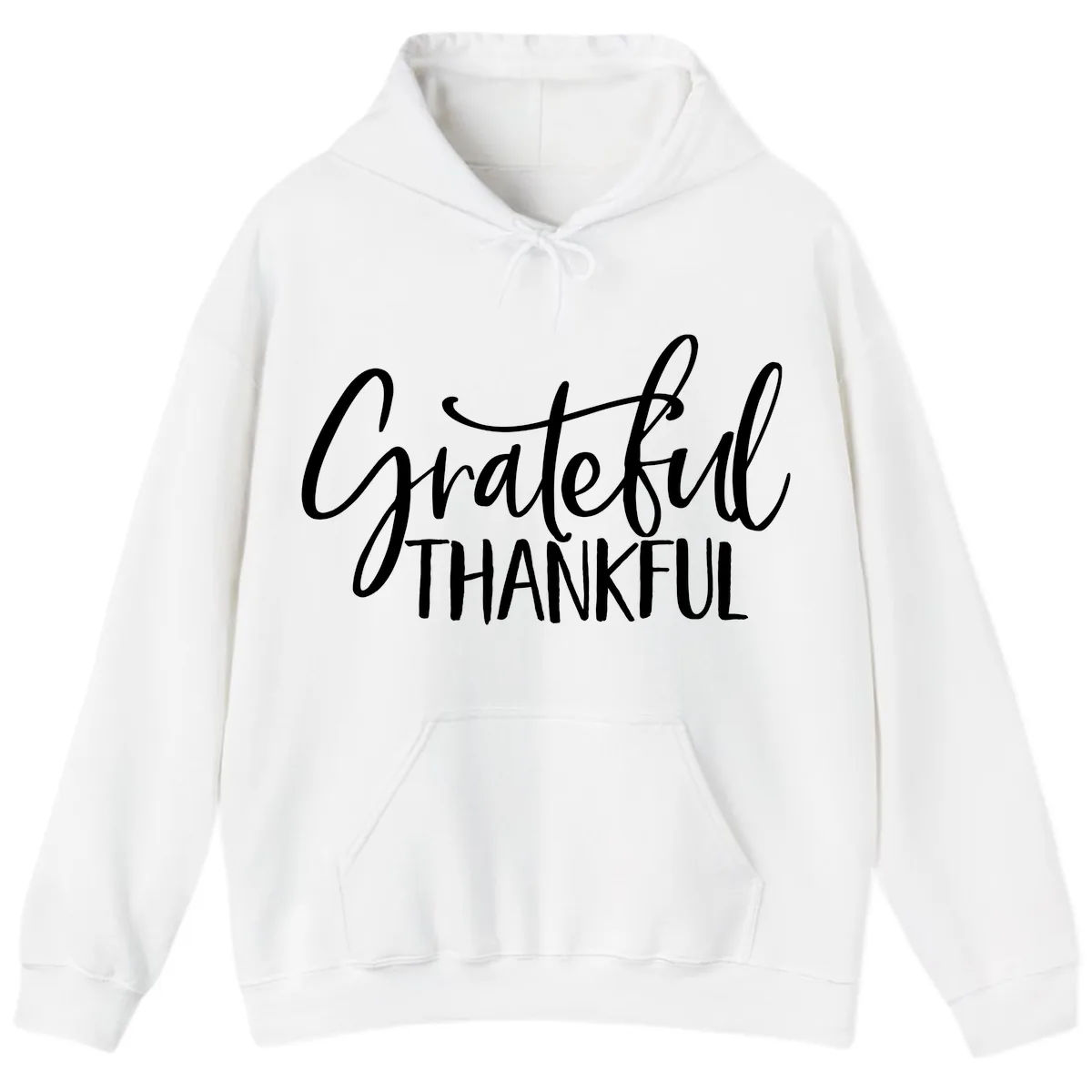 Grateful Thankful Script Typography Hoodie in White