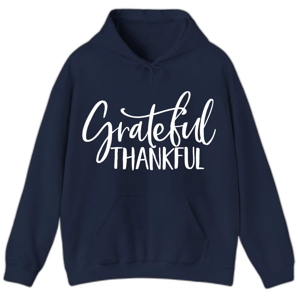 Grateful Thankful Script Typography Hoodie in Navy