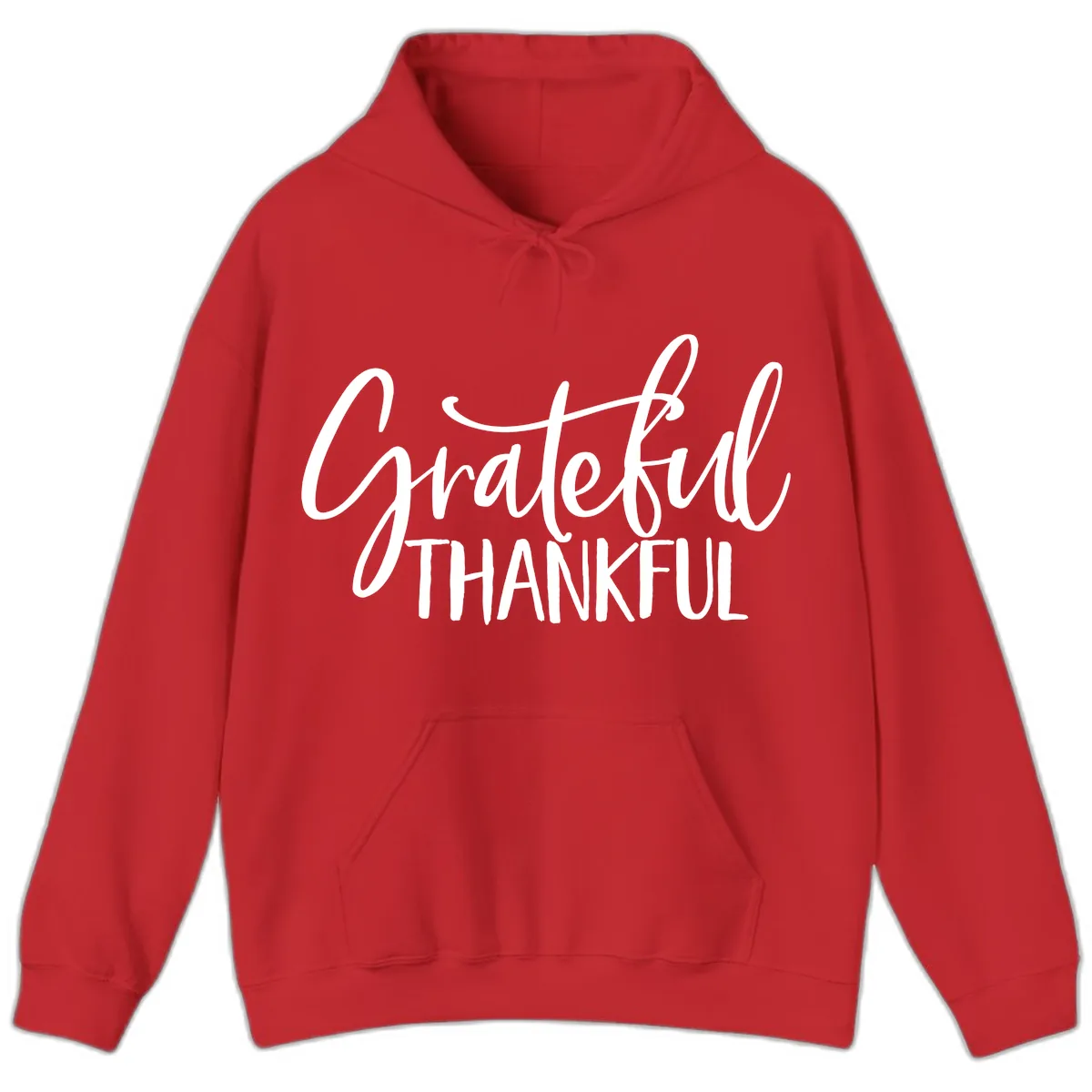 Grateful Thankful Script Typography Hoodie in Red