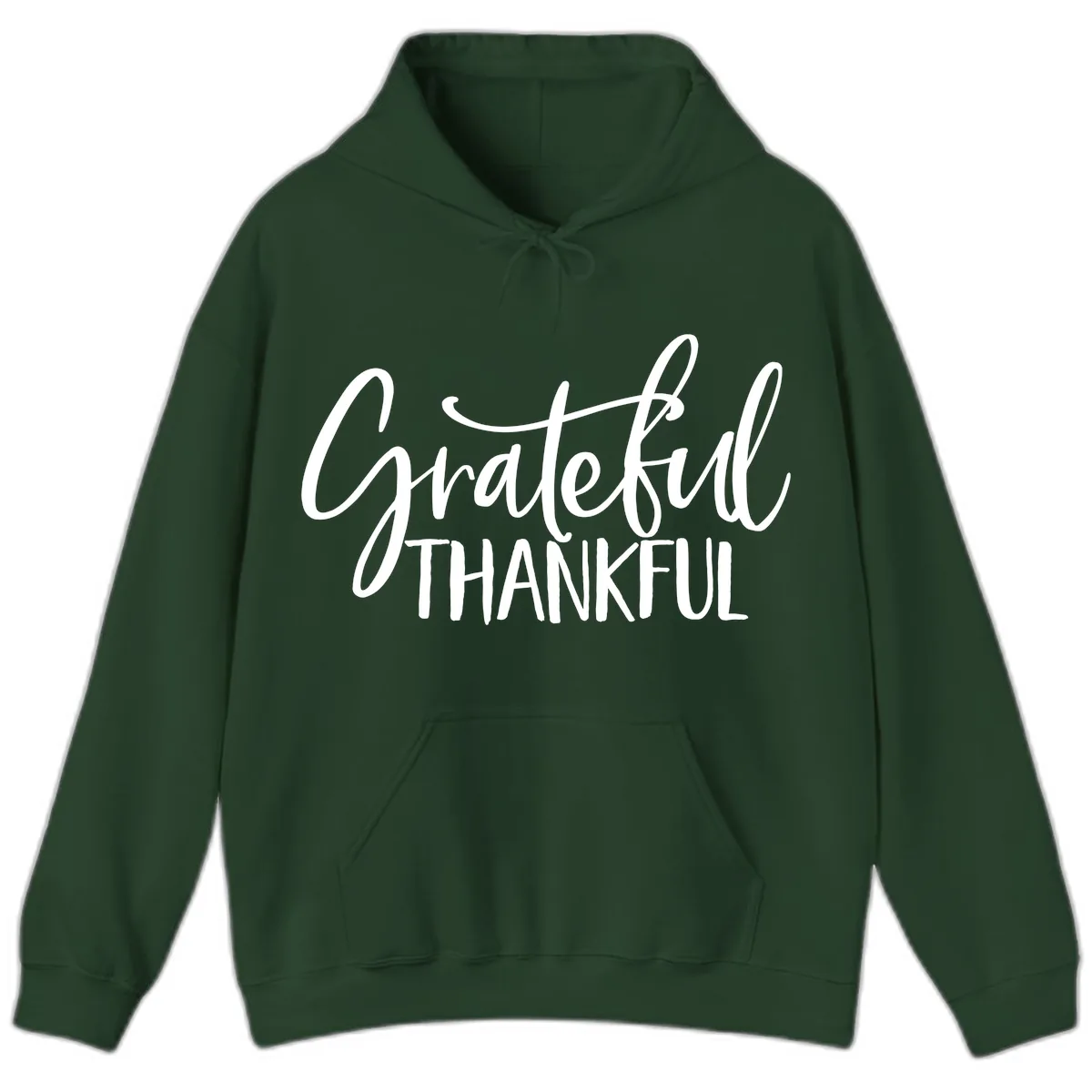 Grateful Thankful Script Typography Hoodie in Forest Green