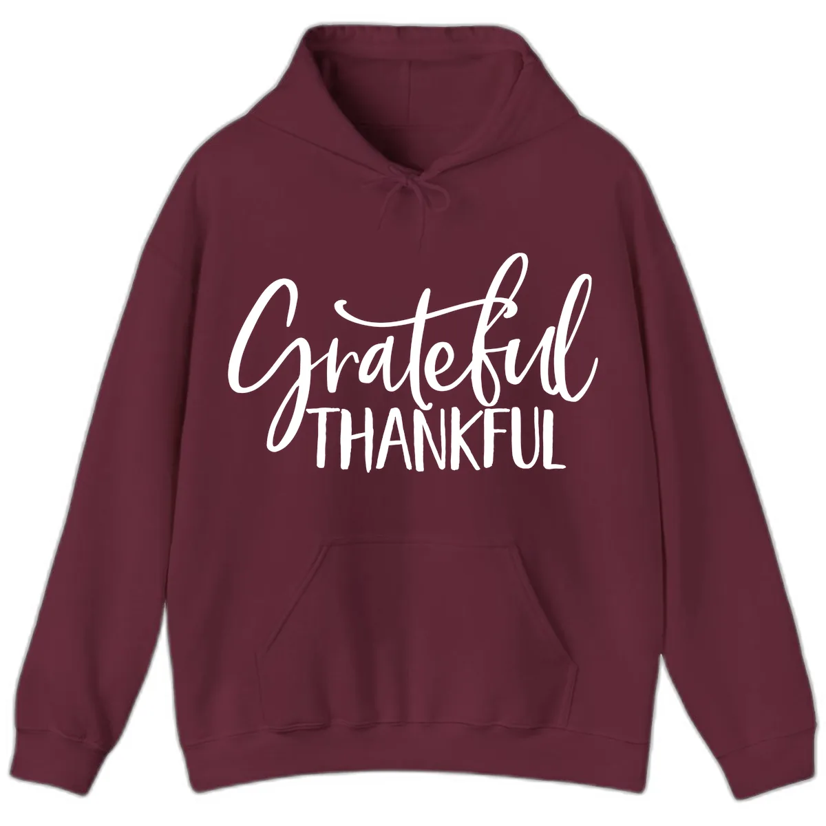 Grateful Thankful Script Typography Hoodie in Maroon