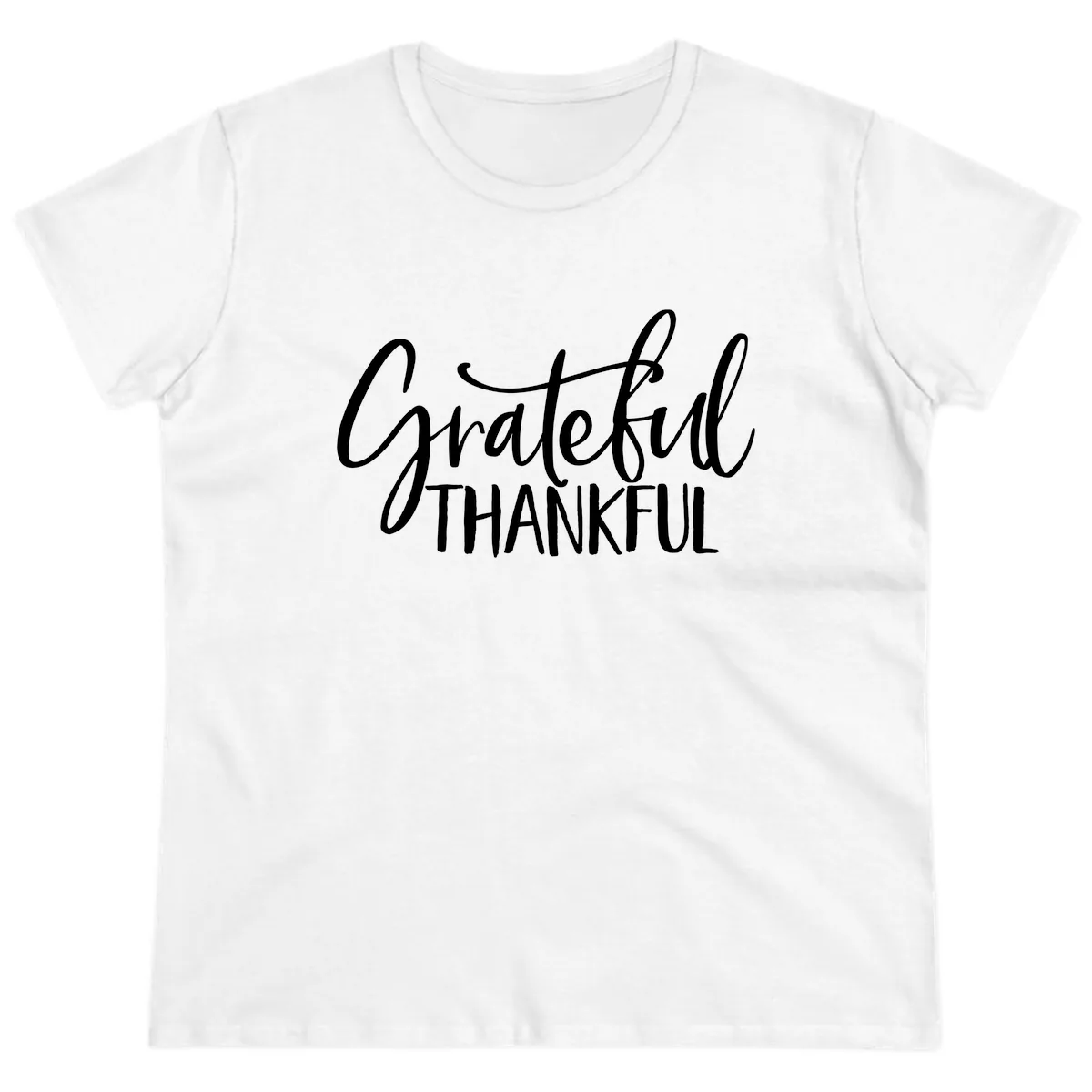 Grateful Thankful Script Typography Ladies Tee in White