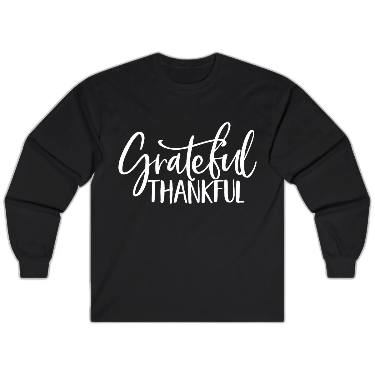 Grateful Thankful Script Typography Long Sleeve in Black