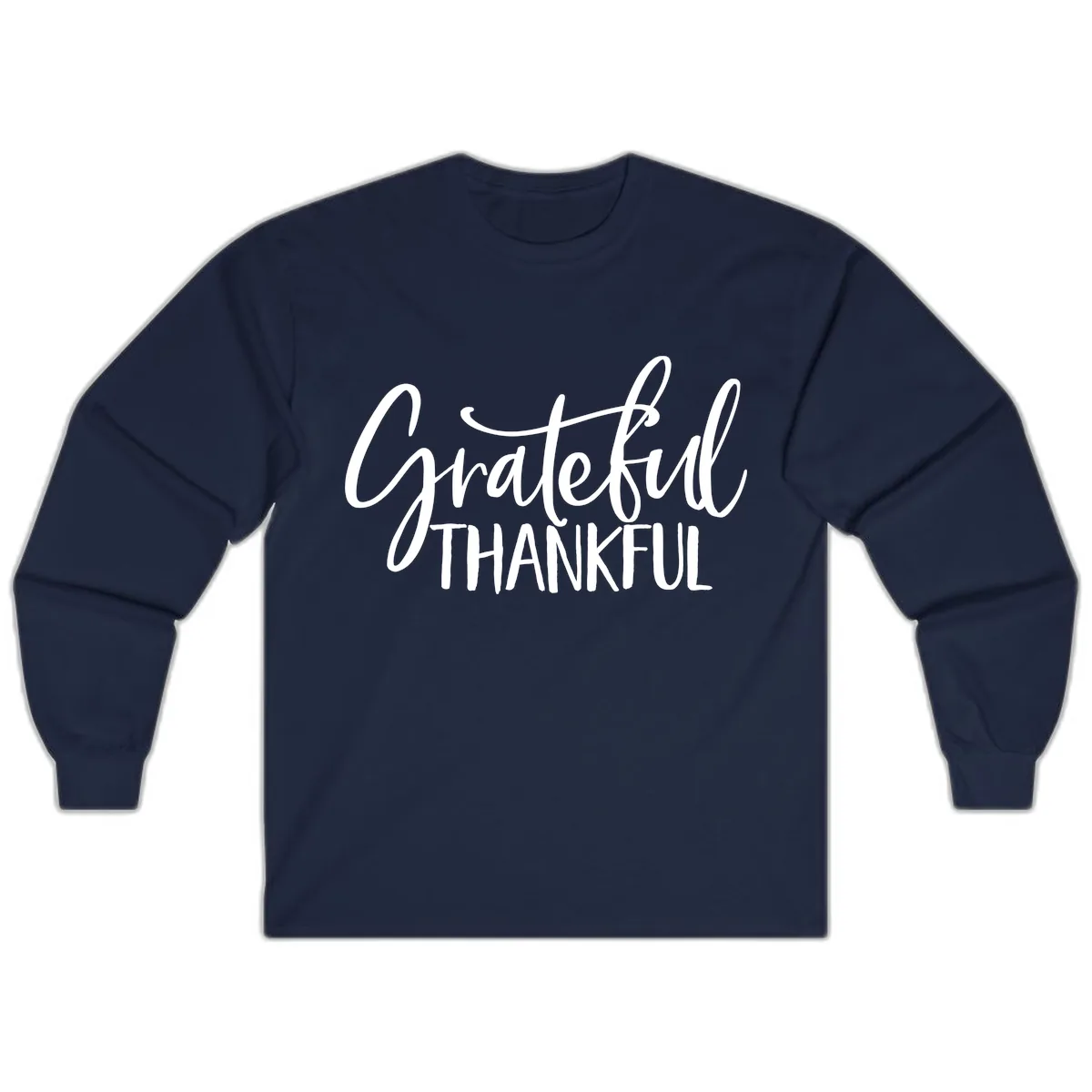 Grateful Thankful Script Typography Long Sleeve in Navy