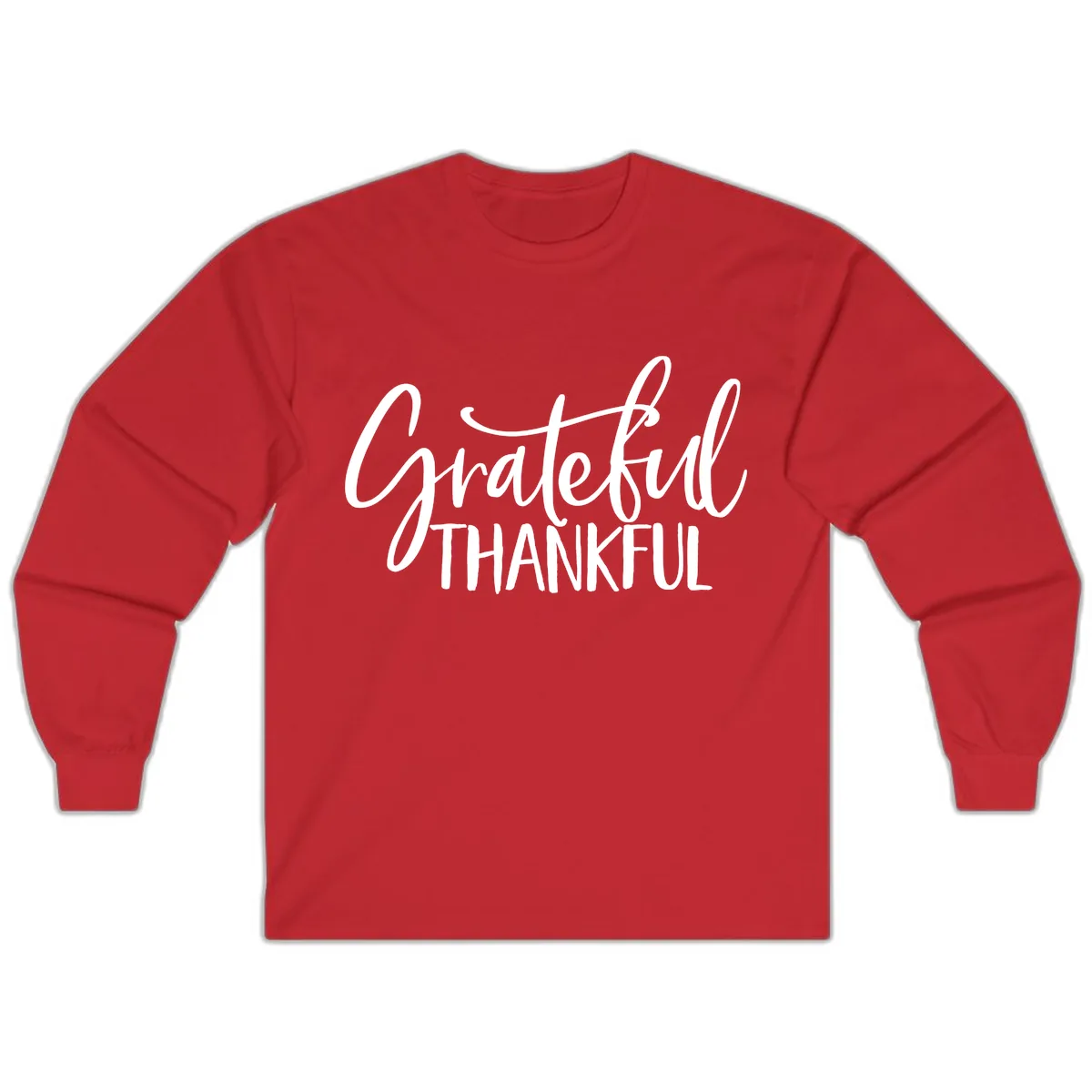 Grateful Thankful Script Typography Long Sleeve in Red