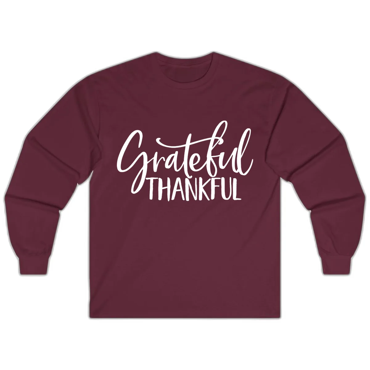 Grateful Thankful Script Typography Long Sleeve in Maroon
