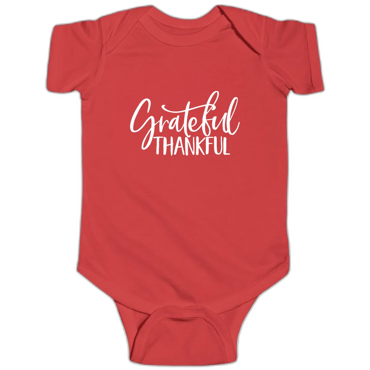 Grateful Thankful Script Typography Baby Onesie in Red