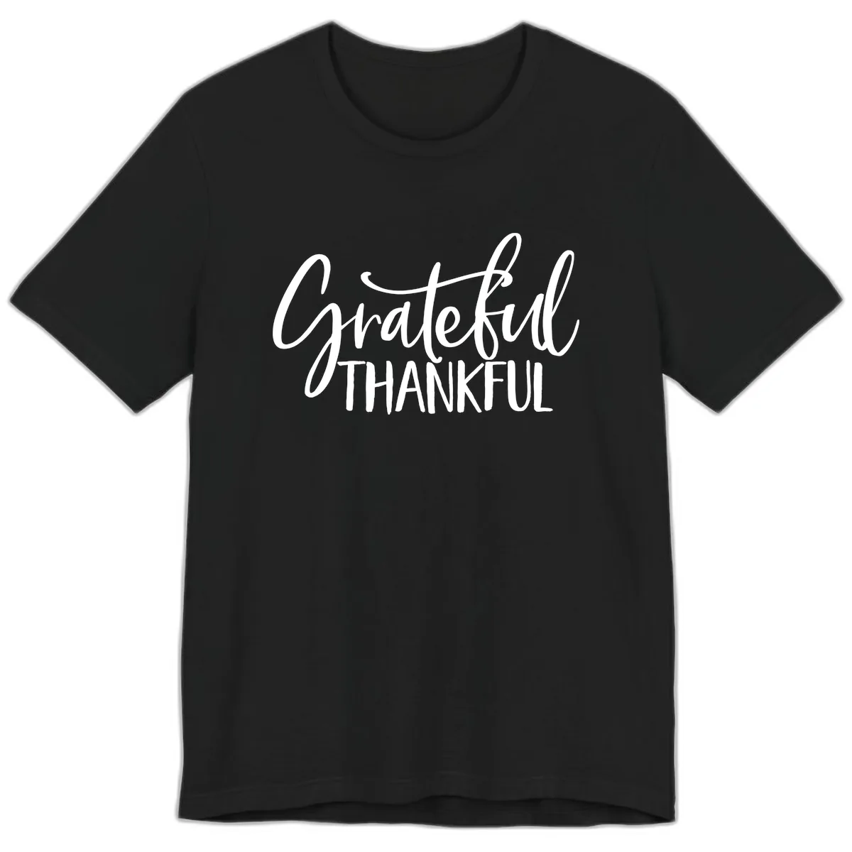Grateful Thankful Script Typography Premium T-Shirt in Black